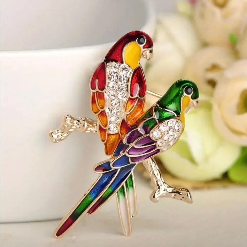 Elegant Parrot Brooch Womens Sparkling Rhinestone Enamel Pin New